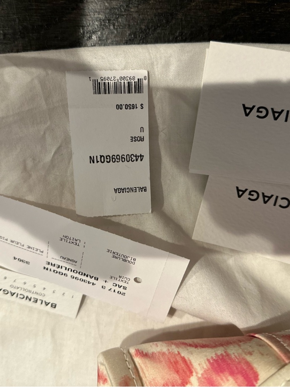 Balenciaga Cream Satin Tote with Pink Floral Motif - Picture 7 of 7